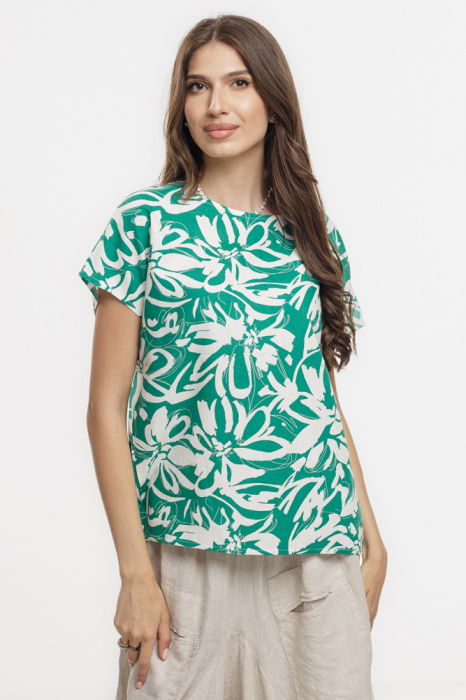 Bluza verde lejera din vascoza cu in, imprimata, cu maneca cazuta scurta [1]