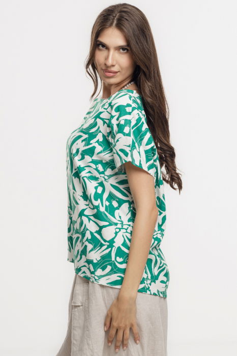 Bluza verde lejera din vascoza cu in, imprimata, cu maneca cazuta scurta [2]