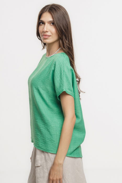 Bluza verde lejera din vascoza cu in, usor creponata, cu maneca cazuta scurta [2]