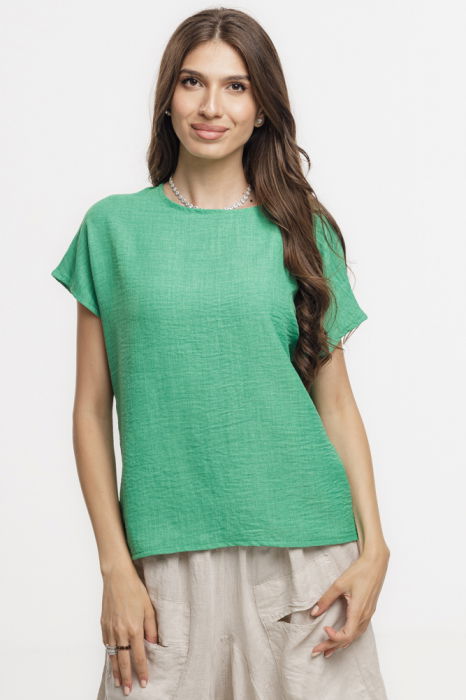 Bluza verde lejera din vascoza cu in, usor creponata, cu maneca cazuta scurta [1]