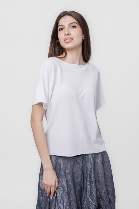 Bluza versatila cu maneca scurta, alba [2]