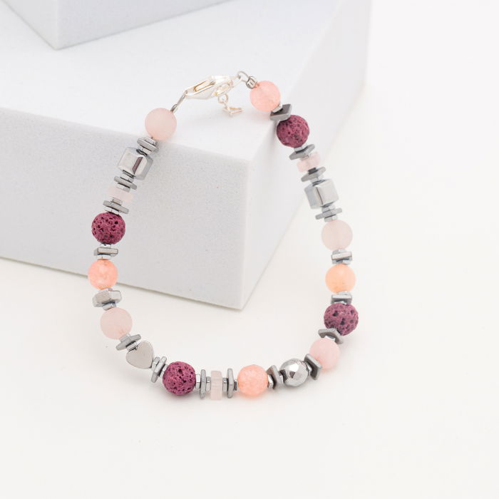 Bratara argint cu cuart roz, lava, agate si hematit [2]