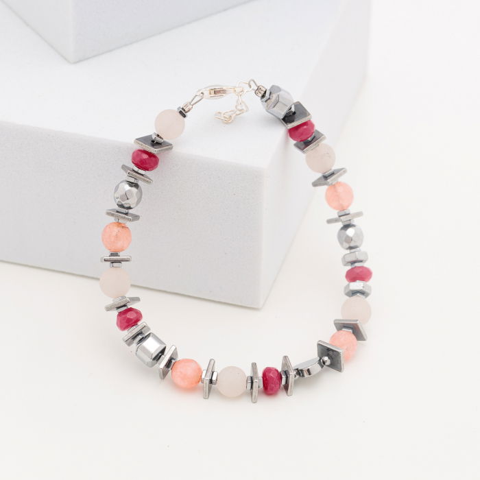 Bratara argint cu cuart roz mat, agate si hematit [3]