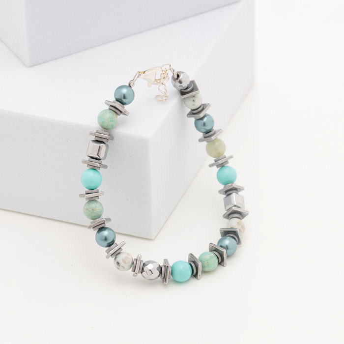 Bratara argint cu jasp kiwi, perle, amazonit si hematit [2]