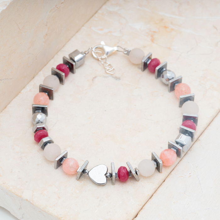 Bratara argint cu cuart roz mat, agate si hematit [2]