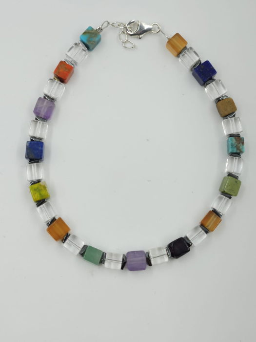 Bratara argint cu cuburi din pietre semipretioase multicolore intercalate cu cuart de stanca [3]