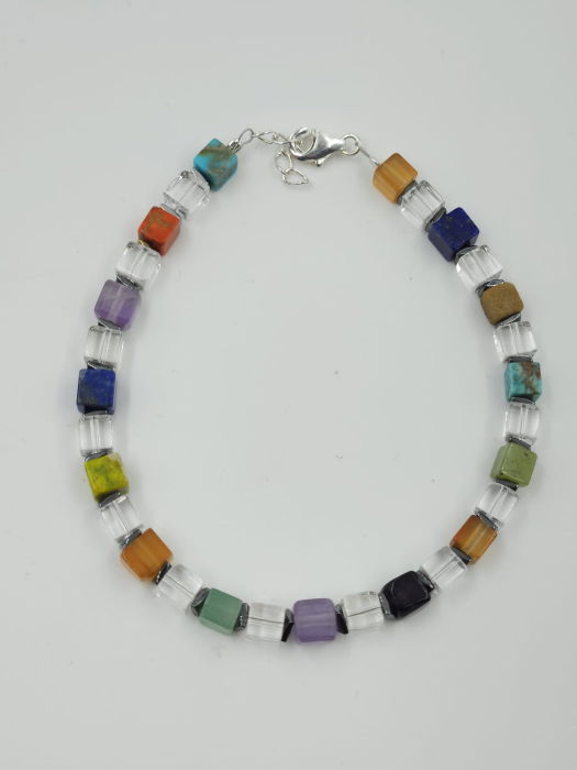 Bratara argint cu cuburi din pietre semipretioase multicolore intercalate cu cuart de stanca [2]