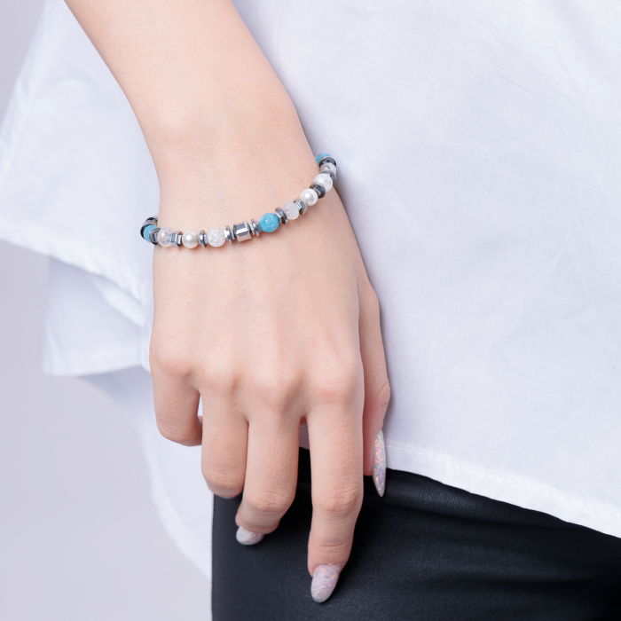 Bratara argint cu jad vopsit, perle, cuart de stanca si hematit [4]