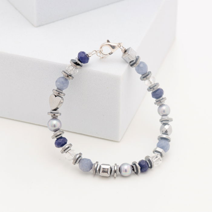 Bratara argint cu jad vopsit, perle, cuart de stanca, agate si hematit [3]