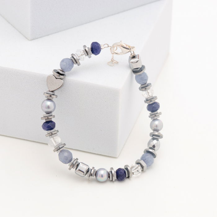 Bratara argint cu jad vopsit, perle, cuart de stanca, agate si hematit [2]