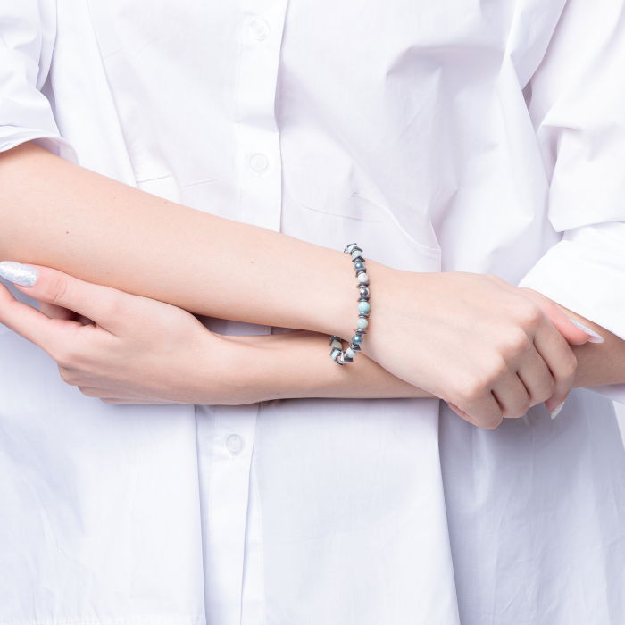 Bratara argint cu jasp kiwi, perle, amazonit si hematit [4]