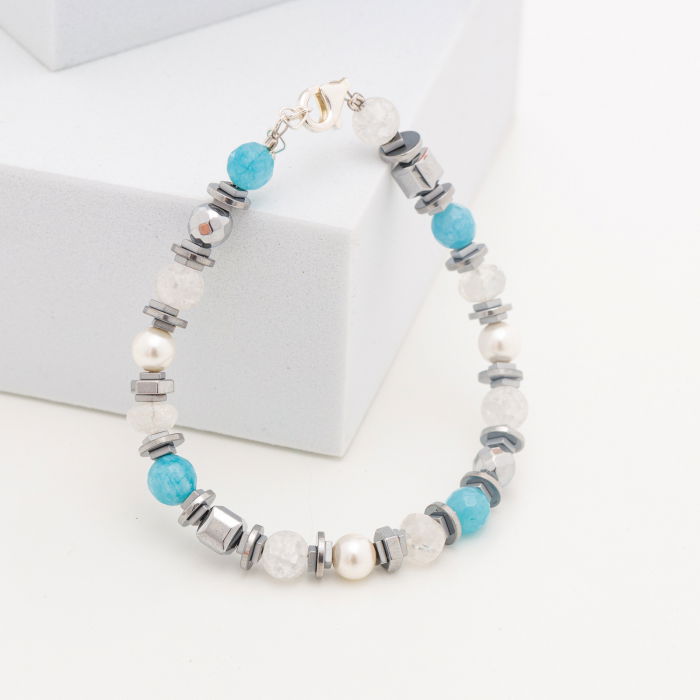 Bratara argint cu jad vopsit, perle, cuart de stanca si hematit [2]