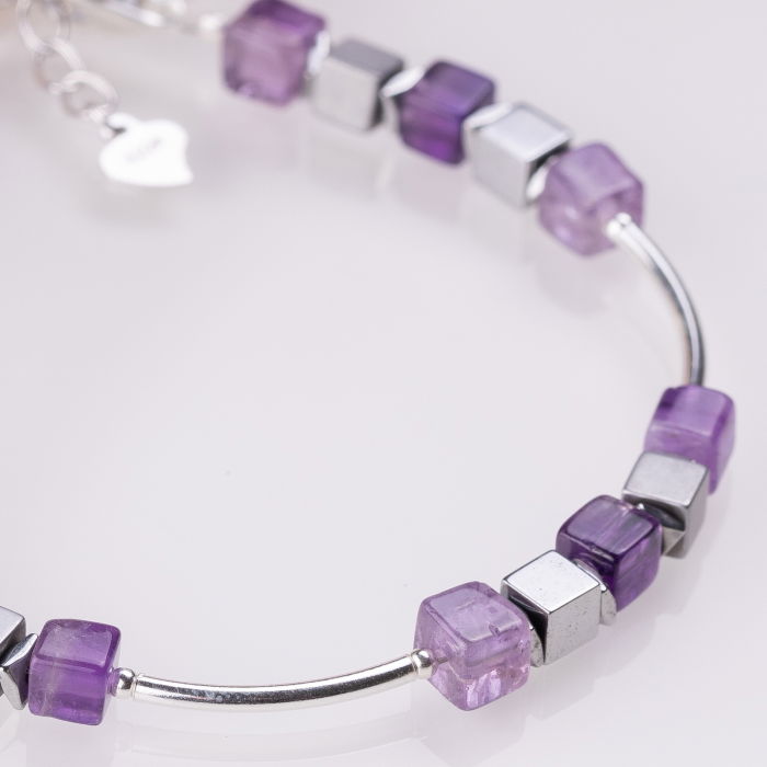 Bratara argint cu tuburi si serii de 5 cubulete din ametist si hematit [2]