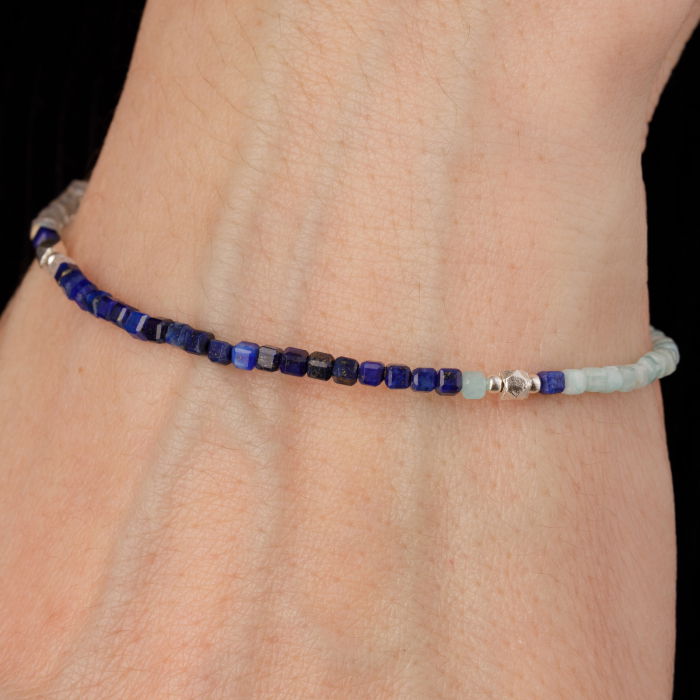 Bratara argint cuburi de 3 mm de lapis, amazonit si labradorit [2]