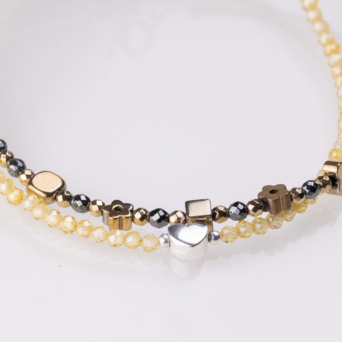 Bratara argint subtire din cubic zirconia galben si piesa din argint [4]