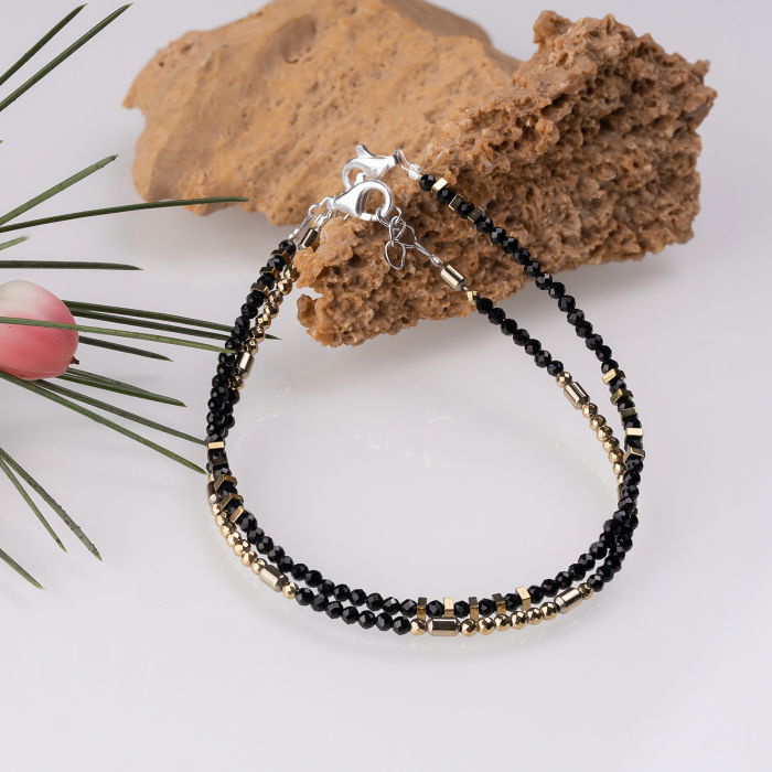 Bratara argint subtire din cubic zirconia negru si hematit auriu fatetat [4]