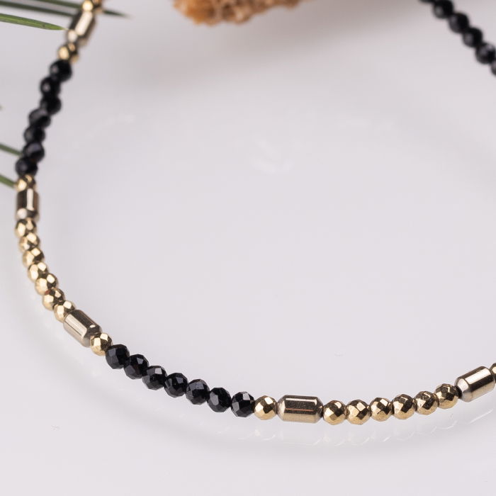 Bratara argint subtire din cubic zirconia negru si hematit auriu fatetat [2]