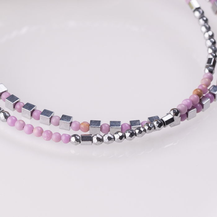 Bratara argint subtire din cuburi de hematit argintiu si rodonit 1.5mm [3]