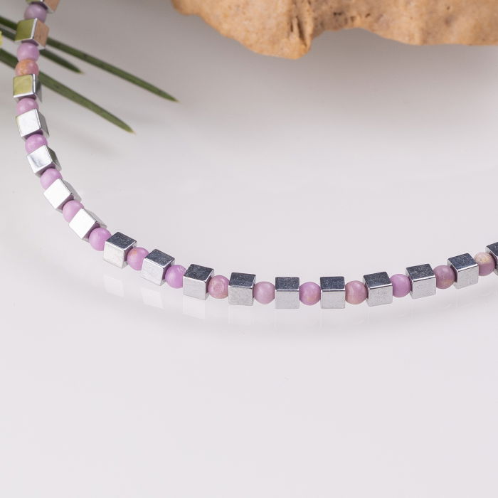 Bratara argint subtire din cuburi de hematit argintiu si rodonit 1.5mm [2]