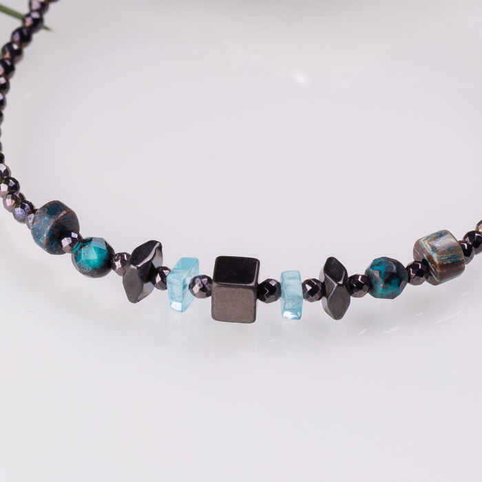 Bratara argint subtire din hematit,apatit, crisocola si howlit [2]