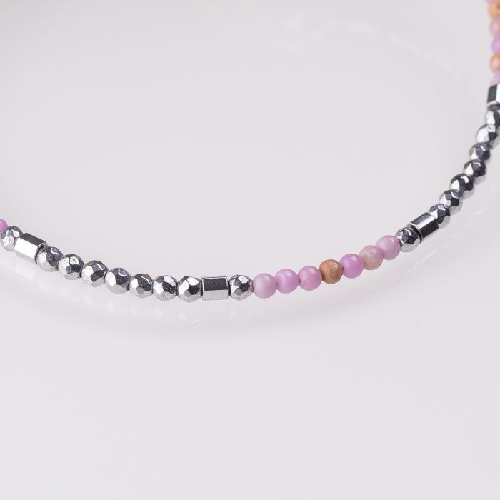 Bratara argint subtire din hematit argintiu fatetat si rodonit 1.5mm [2]
