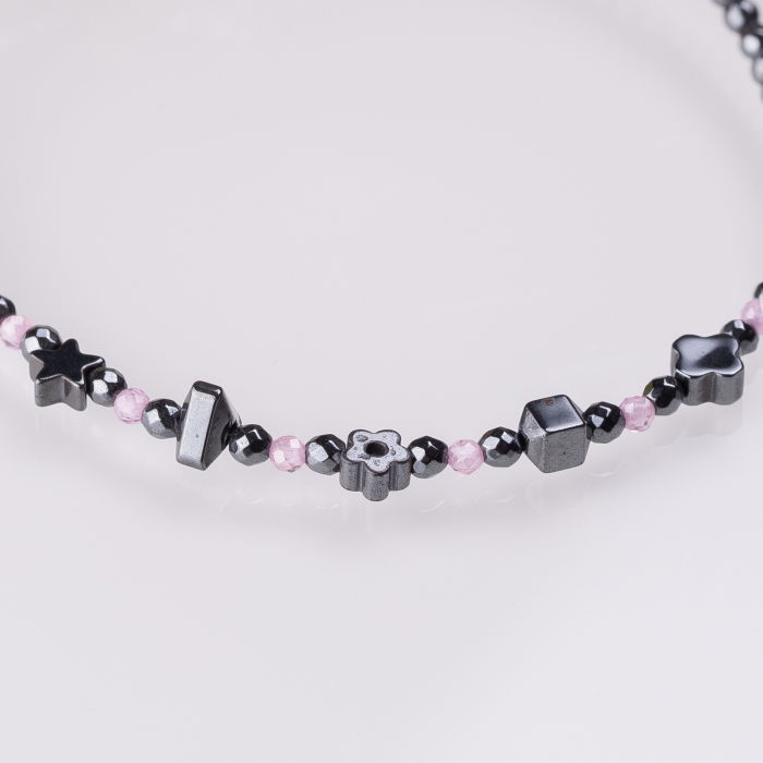 Bratara argint subtire din hematit argintiu inchis si cubic zirconia roz deschis 1.5 mm [2]