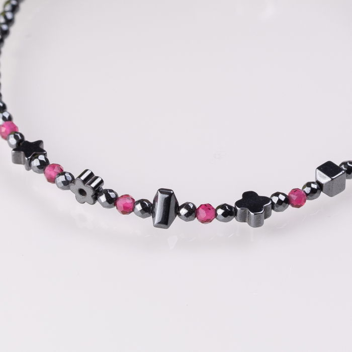 Bratara argint subtire din hematit argintiu inchis si cubic zirconia roz trandafiriu 1.5 mm [2]