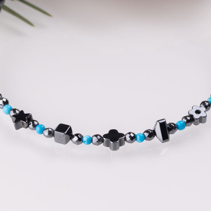 Bratara argint subtire din hematit argintiu inchis si turcoaz 1.5 mm [2]
