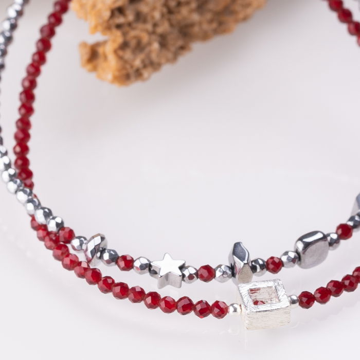 Bratara argint subtire din hematit argintiu si cubic zirconia grena [3]