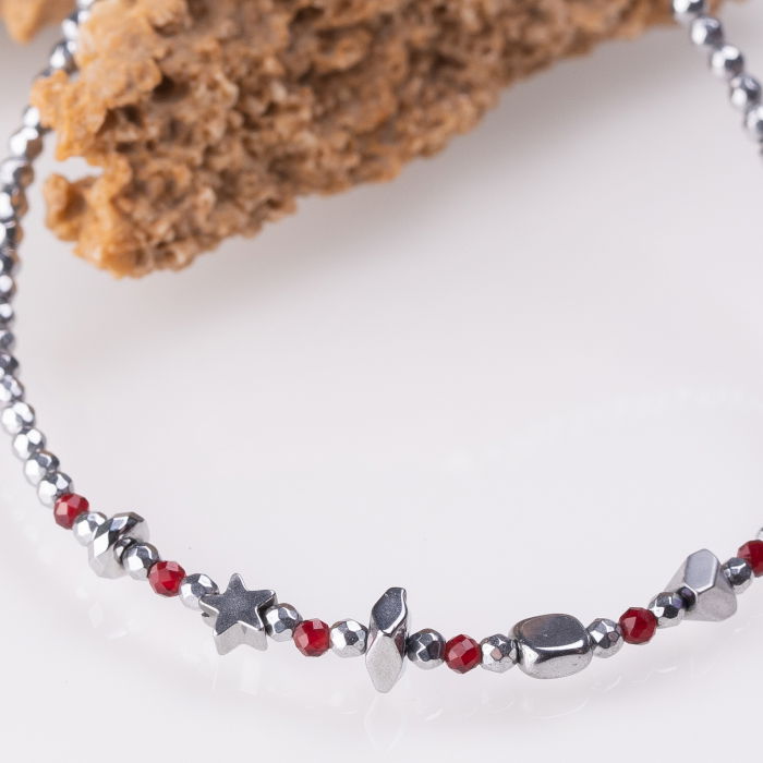 Bratara argint subtire din hematit argintiu si cubic zirconia grena [2]