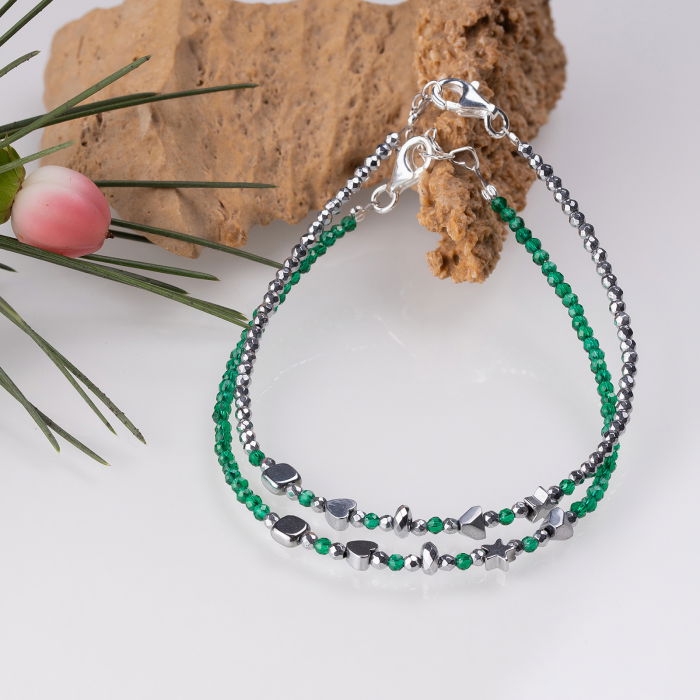 Bratara argint subtire din hematit argintiu si cubic zirconia verde [3]