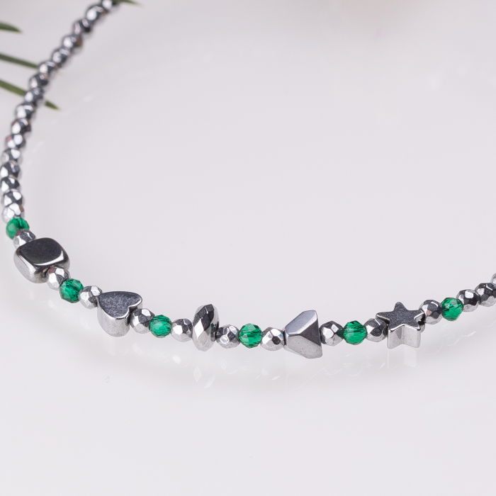 Bratara argint subtire din hematit argintiu si cubic zirconia verde [2]