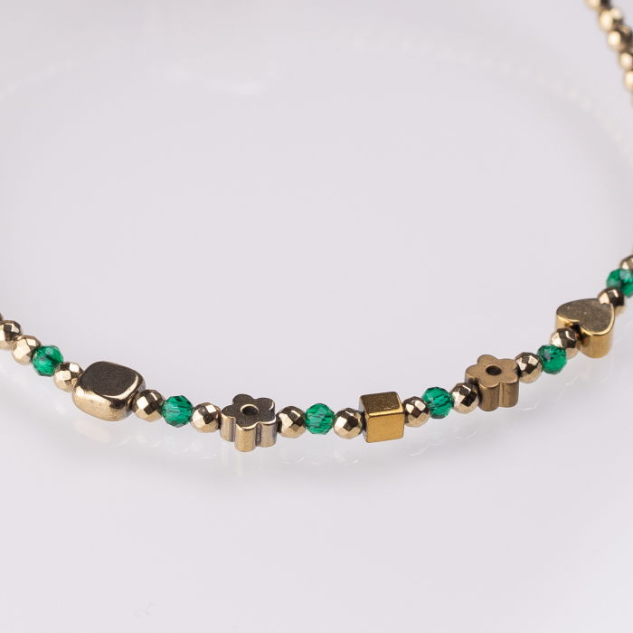 Bratara argint subtire din hematit auriu si cubic zirconia verde [2]