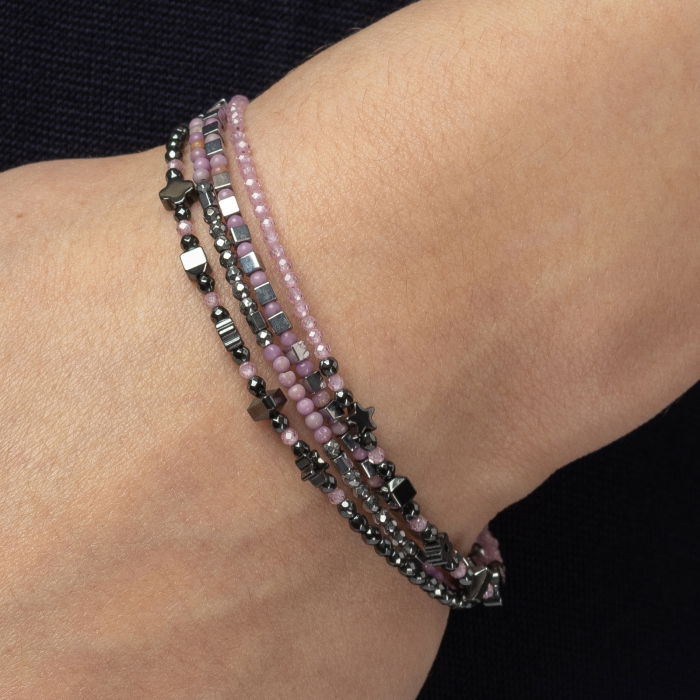 Bratara argint subtire din hematit si cubic zirconia roz deschis 1.5 mm [4]