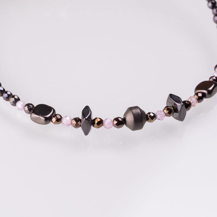 Bratara argint subtire din hematit si cubic zirconia roz deschis 1.5 mm [2]