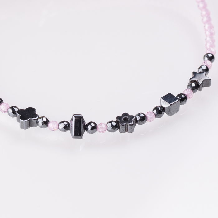 Bratara argint subtire roz deschis din cubic zirconia si hematit [2]