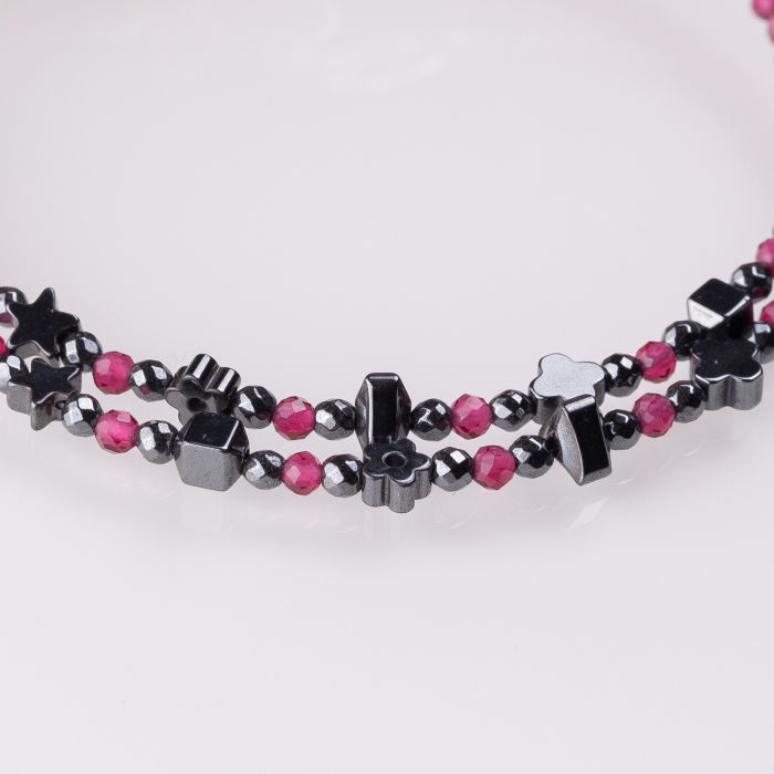 Bratara argint subtire roz trandafiriu din cubic zirconia si hematit [4]