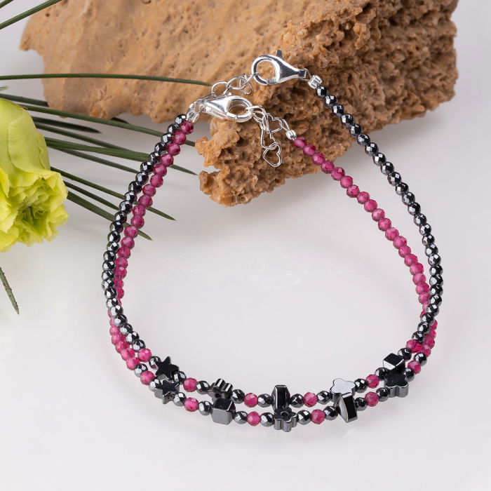 Bratara argint subtire roz trandafiriu din cubic zirconia si hematit [3]