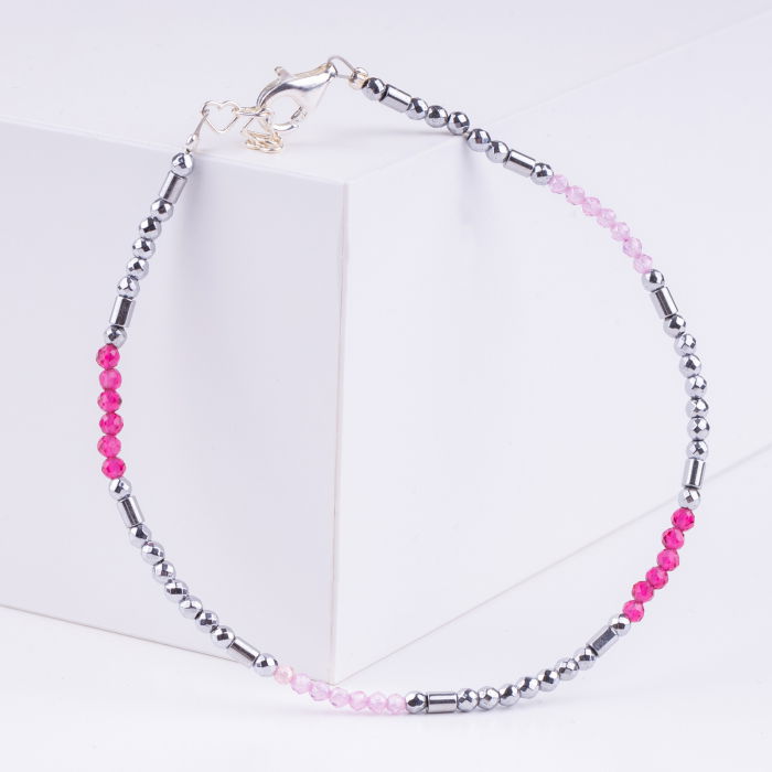 Bratara argint subtire fucsia si roz deschis din cubic zirconia si hematit [2]