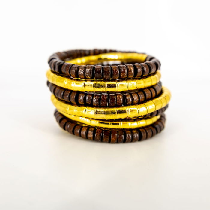 Brățară spiralată aurie & lemn exotic – accesoriu statement [2]