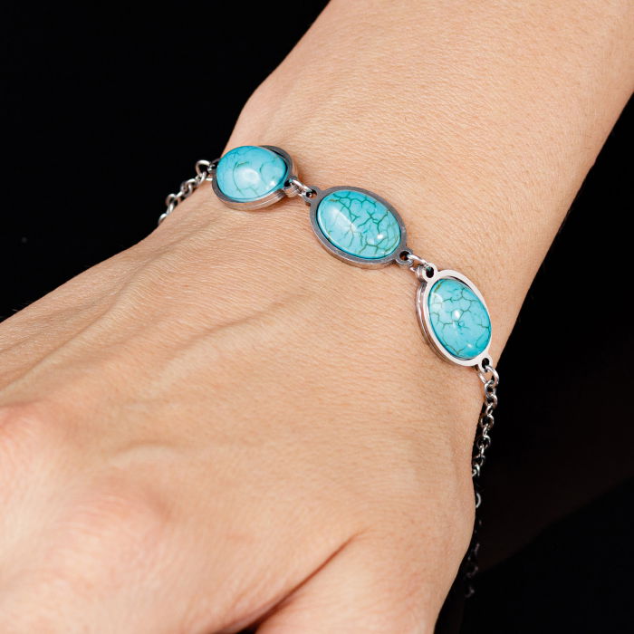 Bratara cu 3 elemente ovale din piatra naturala de howlit turcoaz [2]