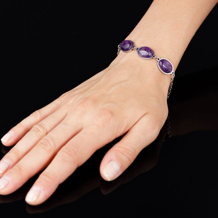 Bratara cu 3 elemente ovale din piatra naturala de ametist [3]