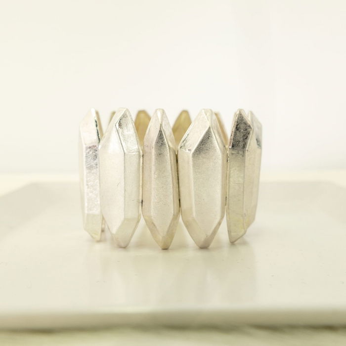 Bratara cu 12 elemente geometrice metalice argintii patinate [8]