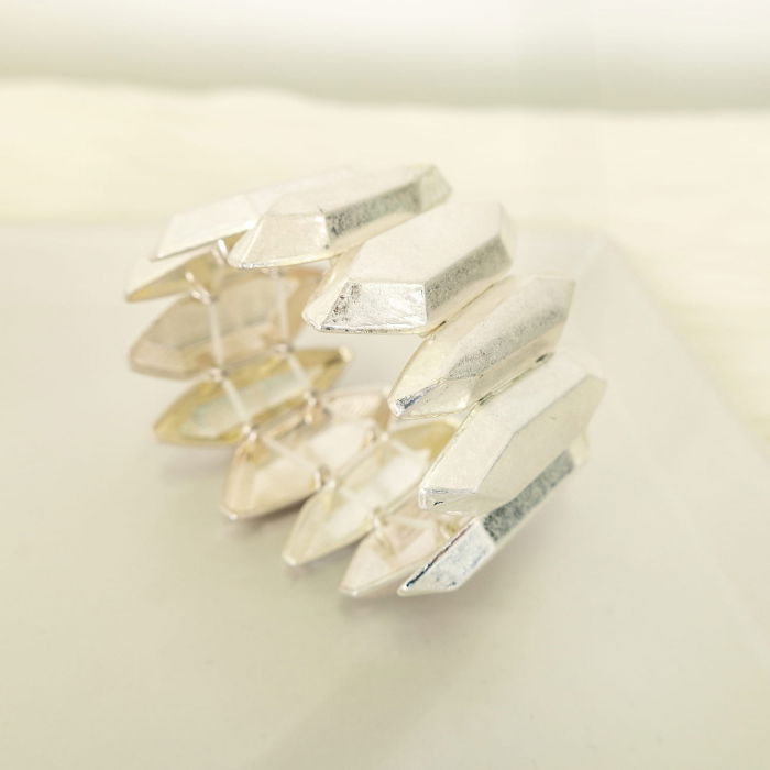 Bratara cu 12 elemente geometrice metalice argintii patinate [6]