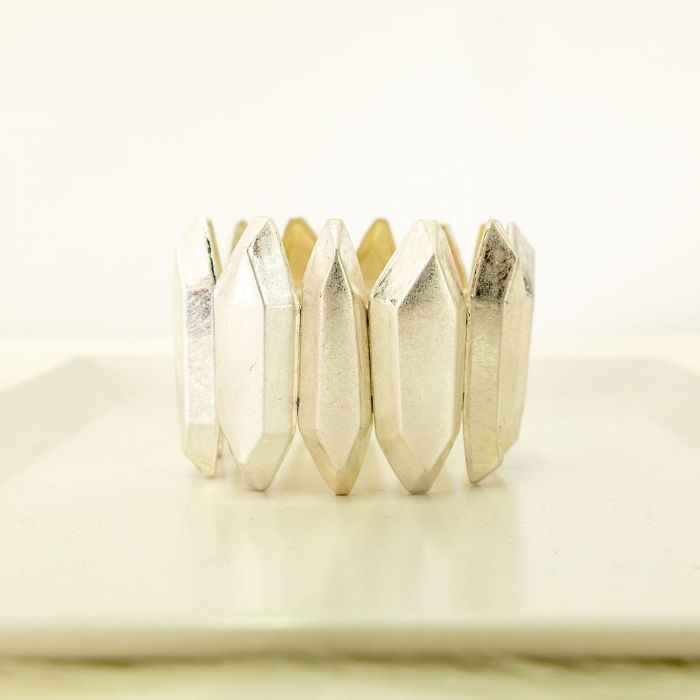 Bratara cu 12 elemente geometrice metalice argintii patinate [4]