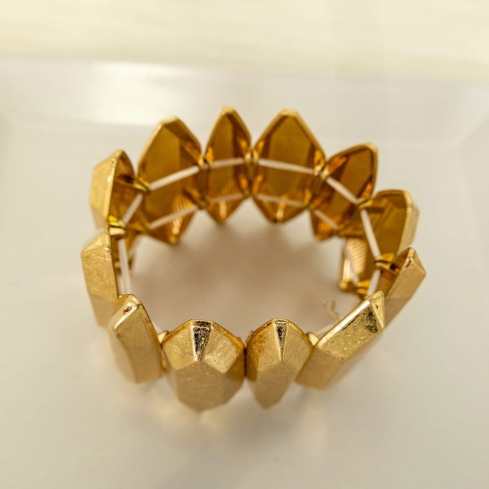 Bratara cu 12 elemente geometrice metalice aurii patinate [4]