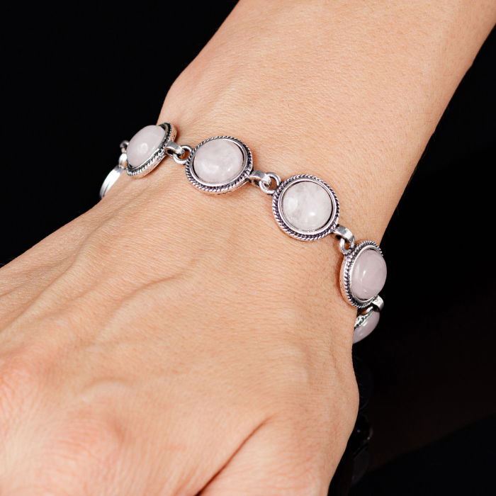 Bratara cu 7 elemente rotunde din piatra naturala de cuart roz [3]