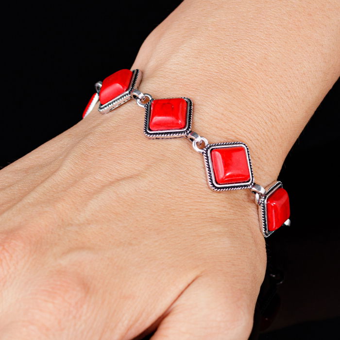 Bratara cu elemente rombice din piatra naturala de coral [3]