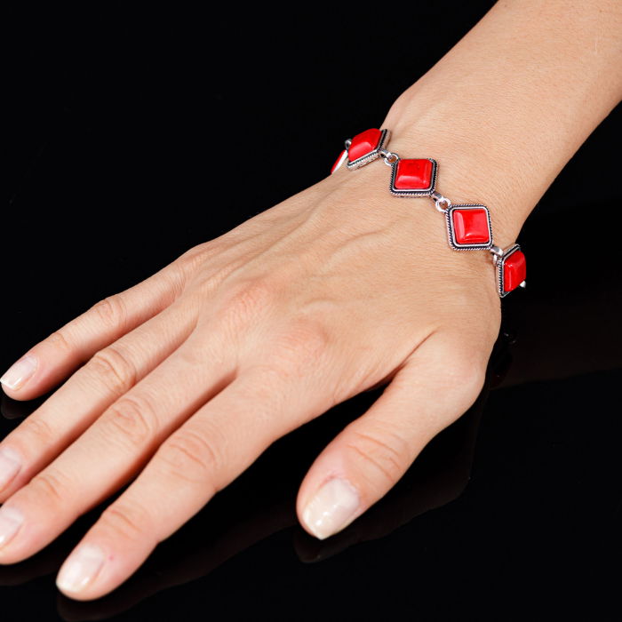 Bratara cu elemente rombice din piatra naturala de coral [2]