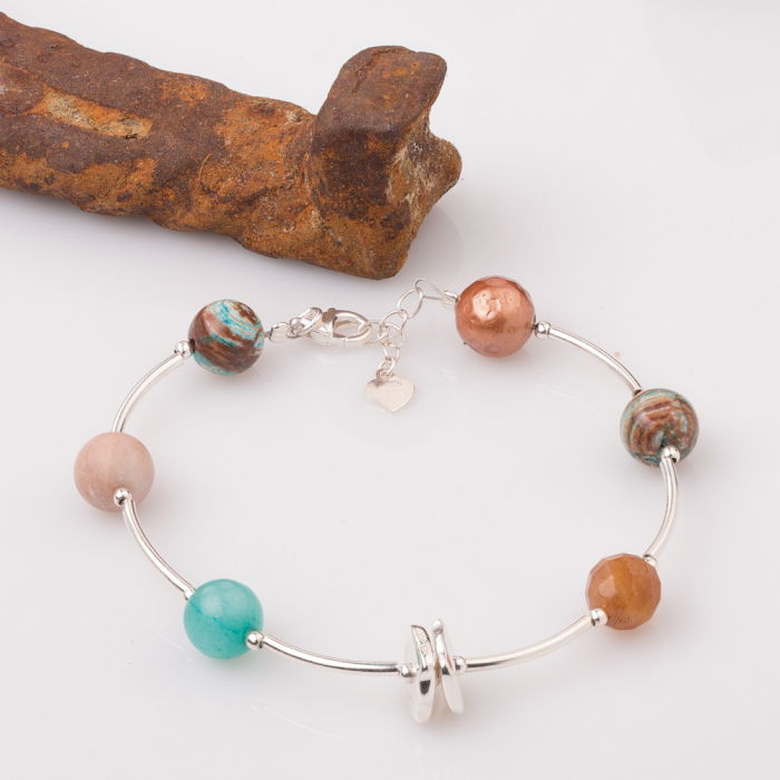 Bratara cu tuburi, amazonit si elemente din argint [1]